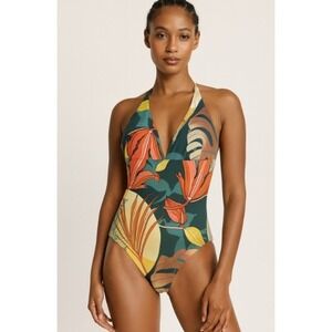 Calia Women's Size 12 Tropical Floral Print One Piece Swimsuit Crisscross Back